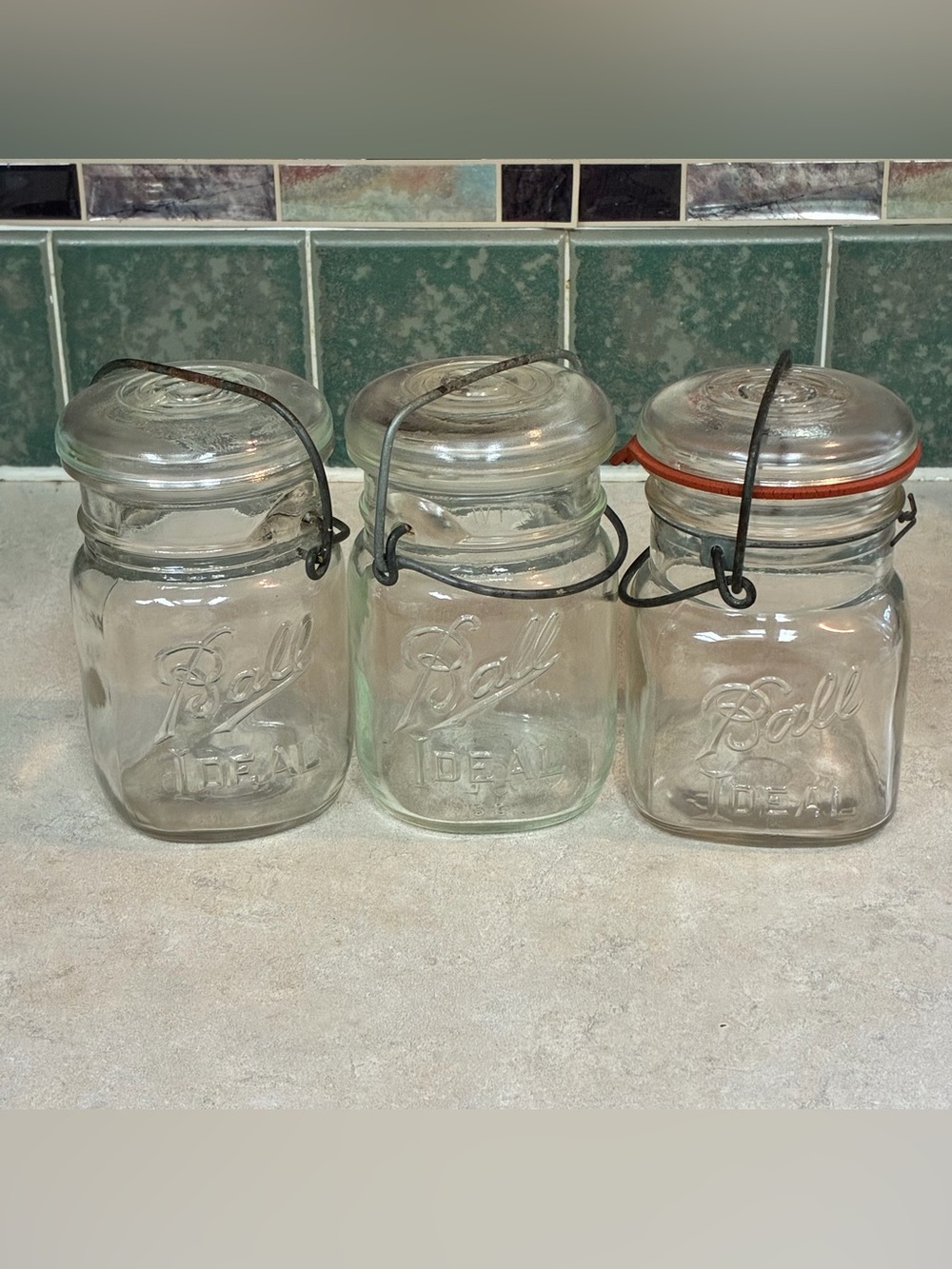 Lot Of 3 Ball Ideal Clear Glass Canister Jars With Wire Bail Lid Clear Pint Size